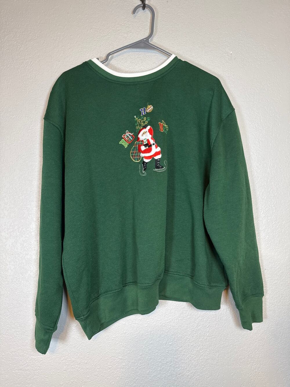 Vintage Green Santa Pullover Sweatshirt 2XL Holiday Christmas Xmas Cottagecore